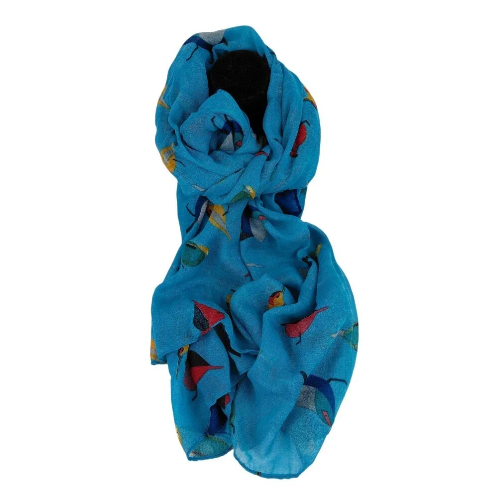 New Bird Blue Scarf Embellish Wrap Accessory Trendy Polyester Trend-eyes